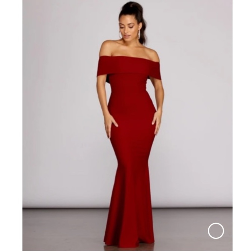 Off the shoulder burgundy mermaid formal dress